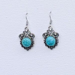 Turquoise Boho Vintage Silver tone Earrings #4